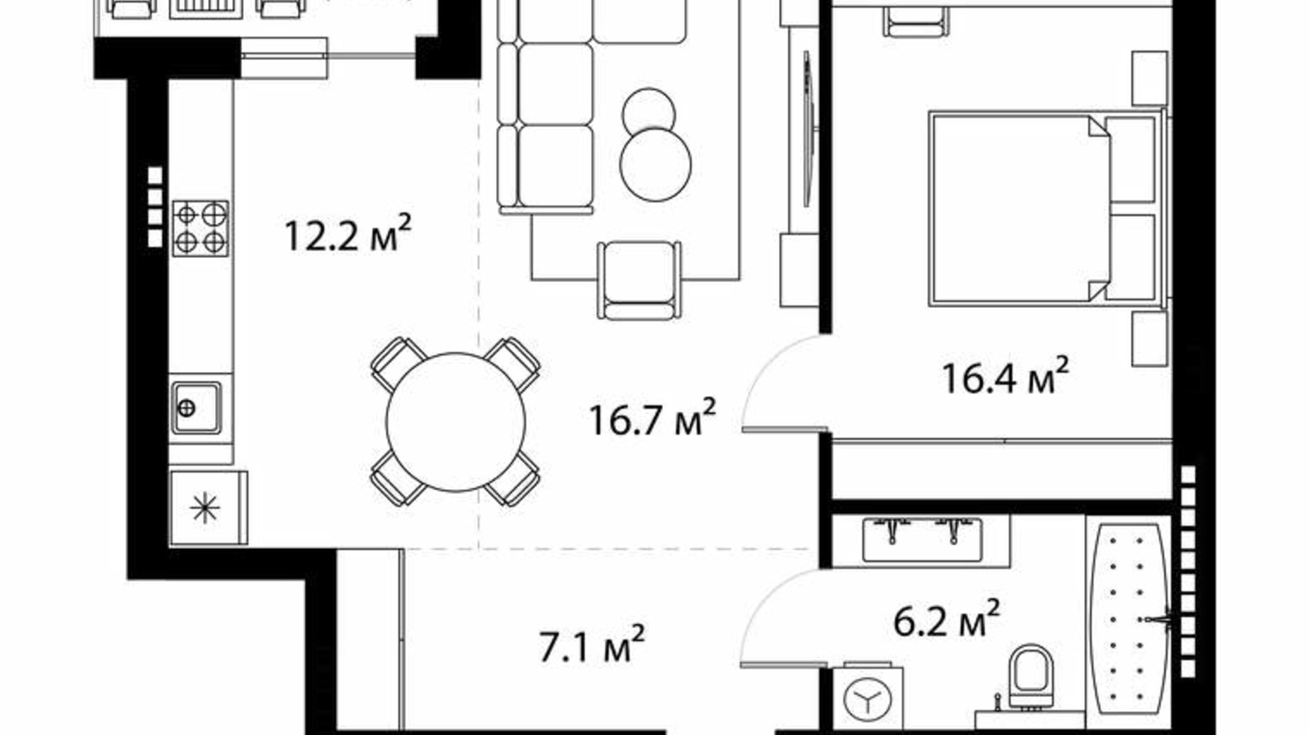 Планировка 2-комнатной квартиры в ЖК Park Land 59.8 м², фото 639260