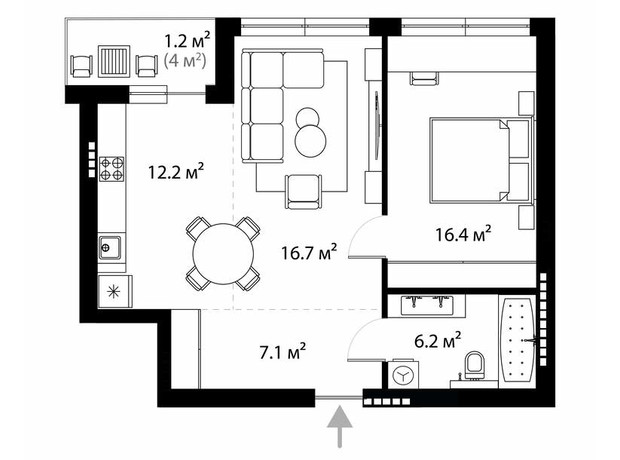 ЖК Park Land: планування 2-кімнатної квартири 59.8 м²