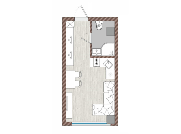 Апарт-комплекс Тиса Renovation: планування 1-кімнатної квартири 20 м²