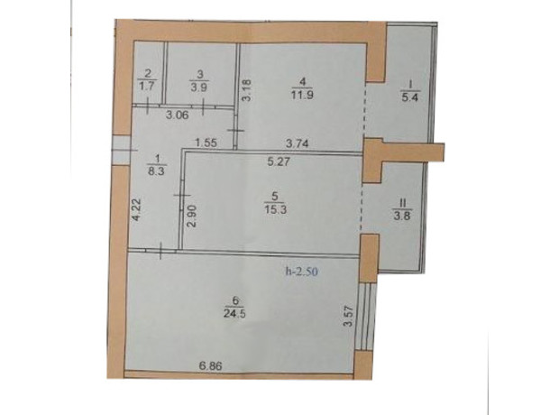 ЖК Затишний дім: планування 2-кімнатної квартири 74.9 м²