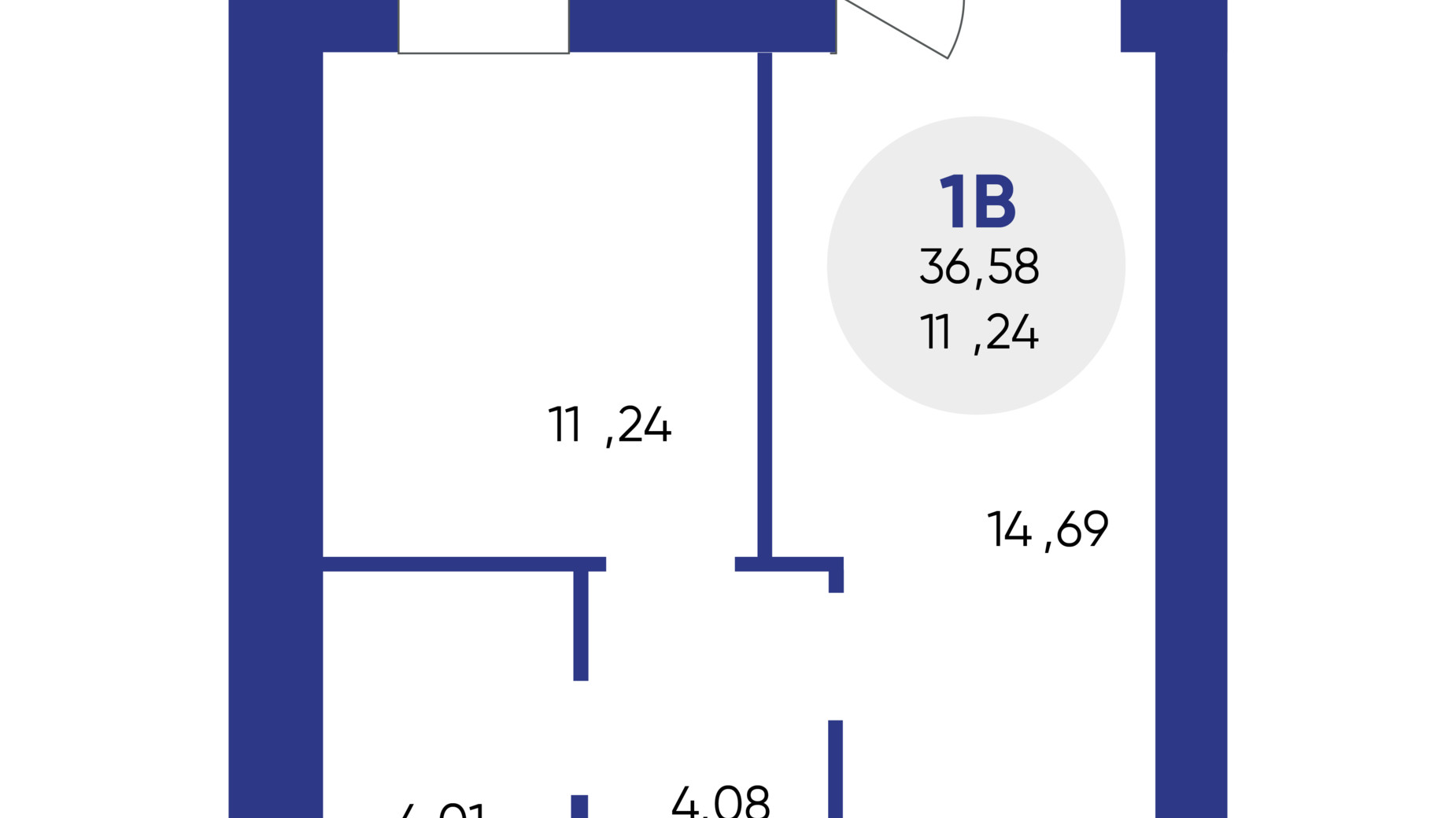 Планування 1-кімнатної квартири в ЖК Атмосфера 36.58 м², фото 639483