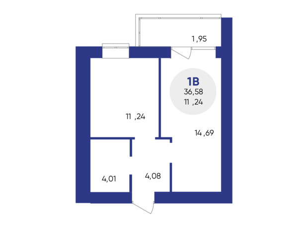 ЖК Атмосфера: планировка 1-комнатной квартиры 36.58 м²