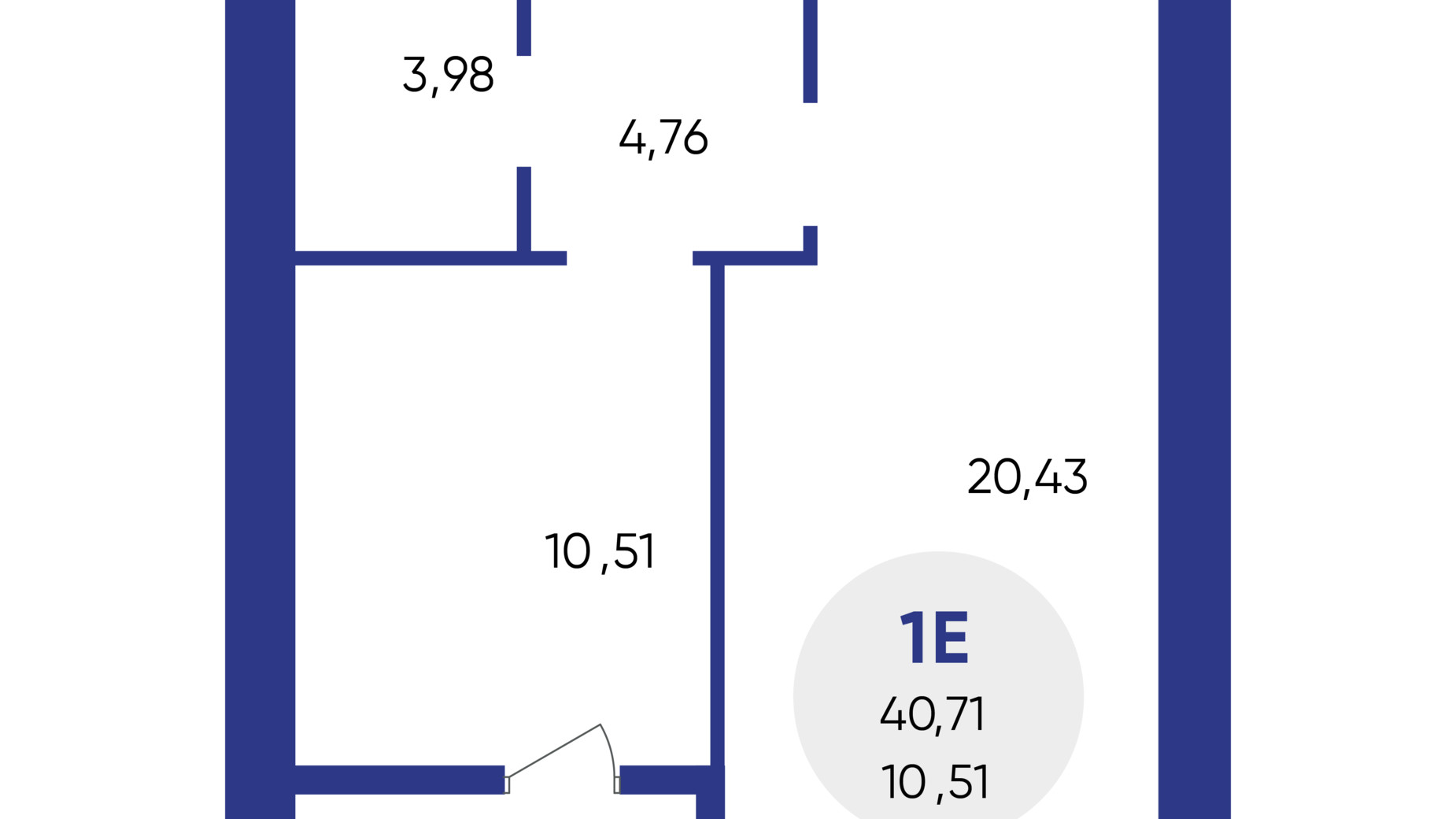 Планування 1-кімнатної квартири в ЖК Атмосфера 40.71 м², фото 639486