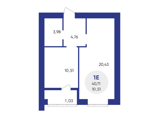 ЖК Атмосфера: планировка 1-комнатной квартиры 40.71 м²