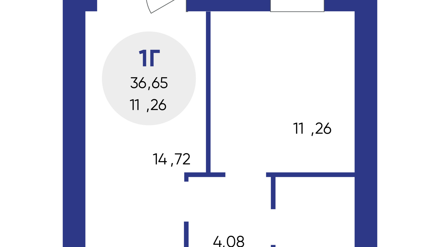 Планування 1-кімнатної квартири в ЖК Атмосфера 36.65 м², фото 639487