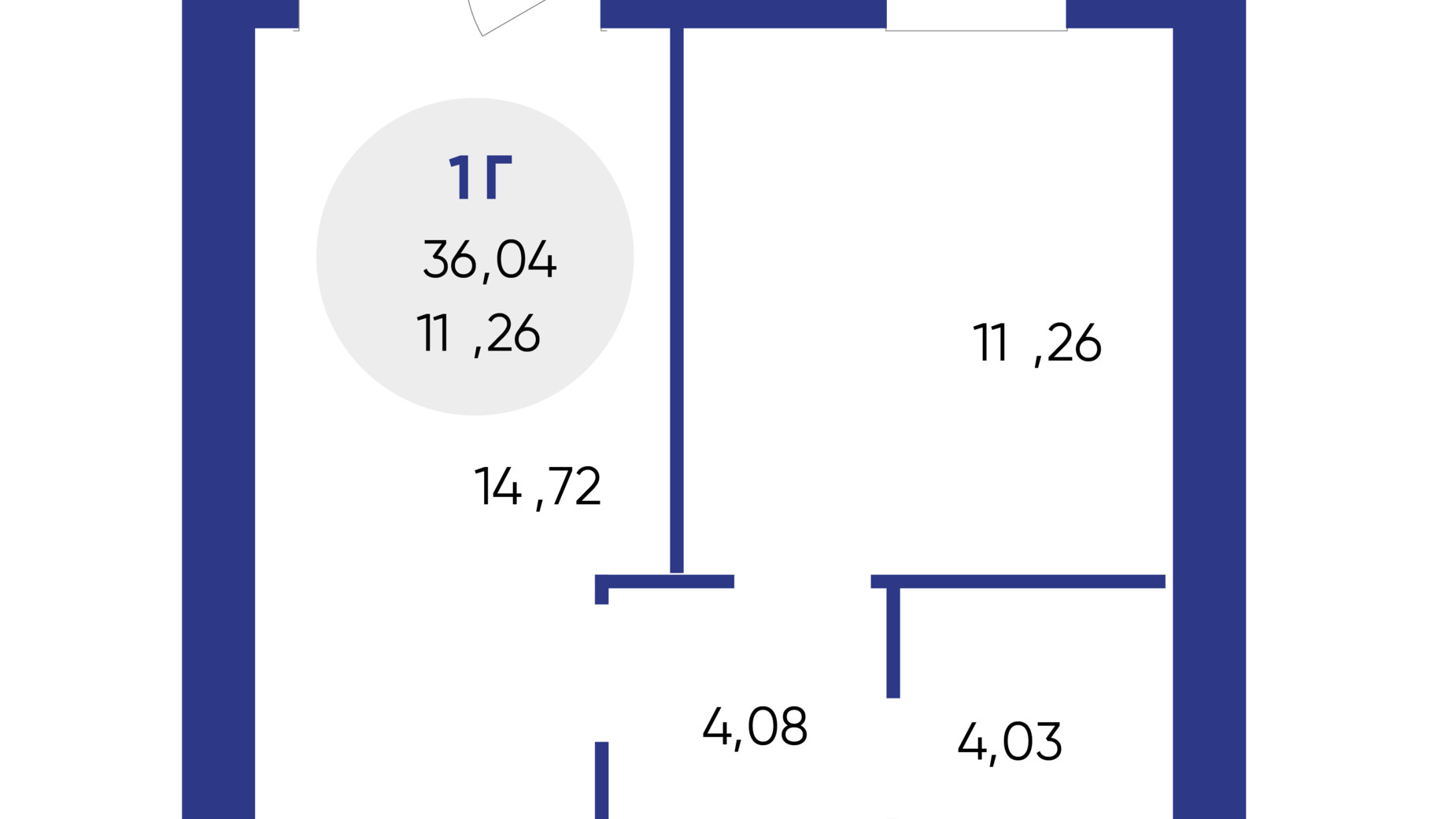 Планування 1-кімнатної квартири в ЖК Атмосфера 36.04 м², фото 639488