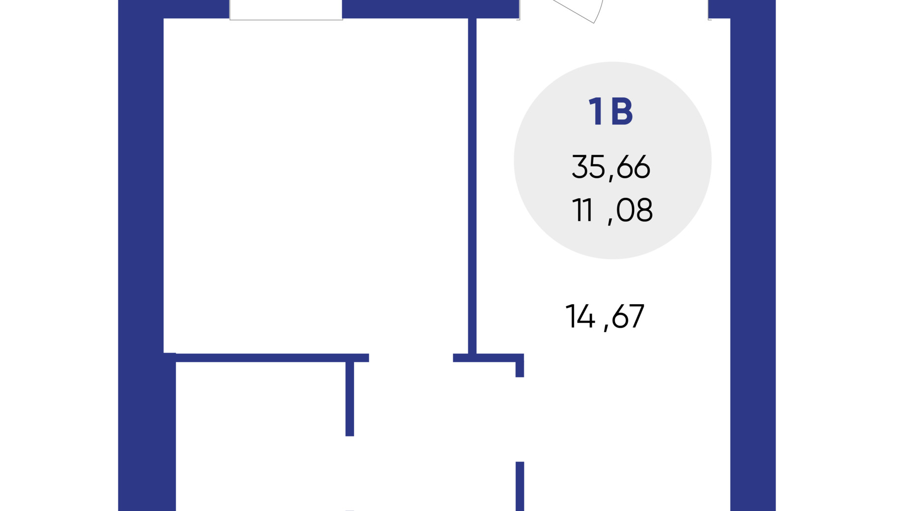 Планування 1-кімнатної квартири в ЖК Атмосфера 35.66 м², фото 639490