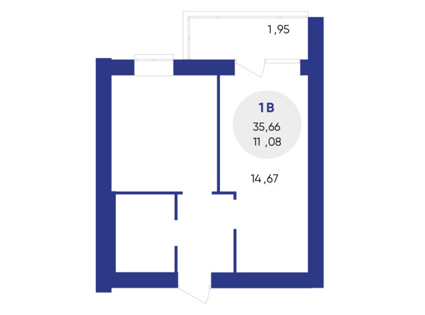 ЖК Атмосфера: планировка 1-комнатной квартиры 35.66 м²