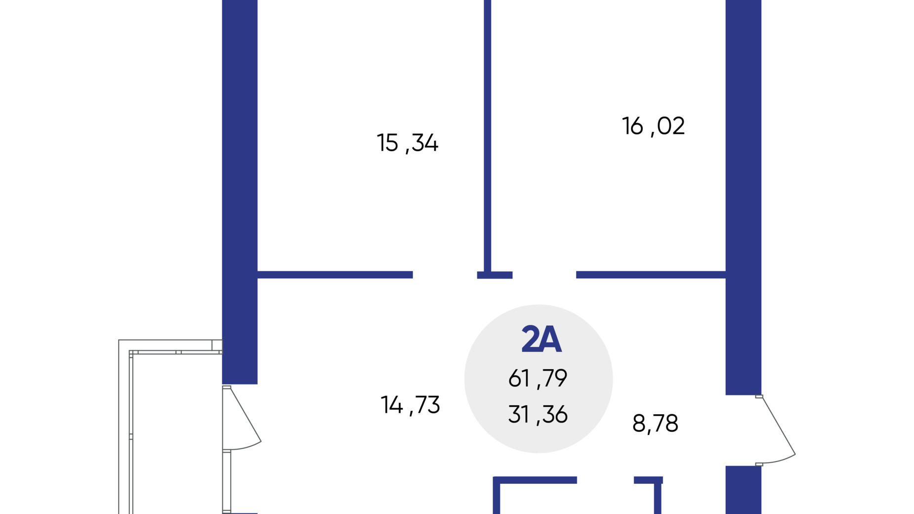 Планировка 2-комнатной квартиры в ЖК Атмосфера 61.79 м², фото 639492