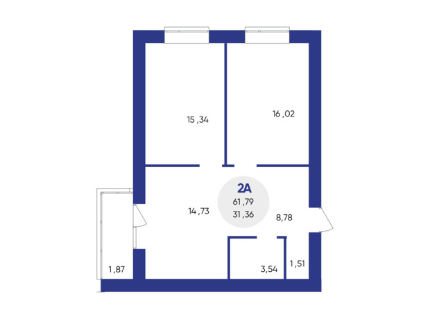 ЖК Атмосфера: планування 2-кімнатної квартири 61.79 м²