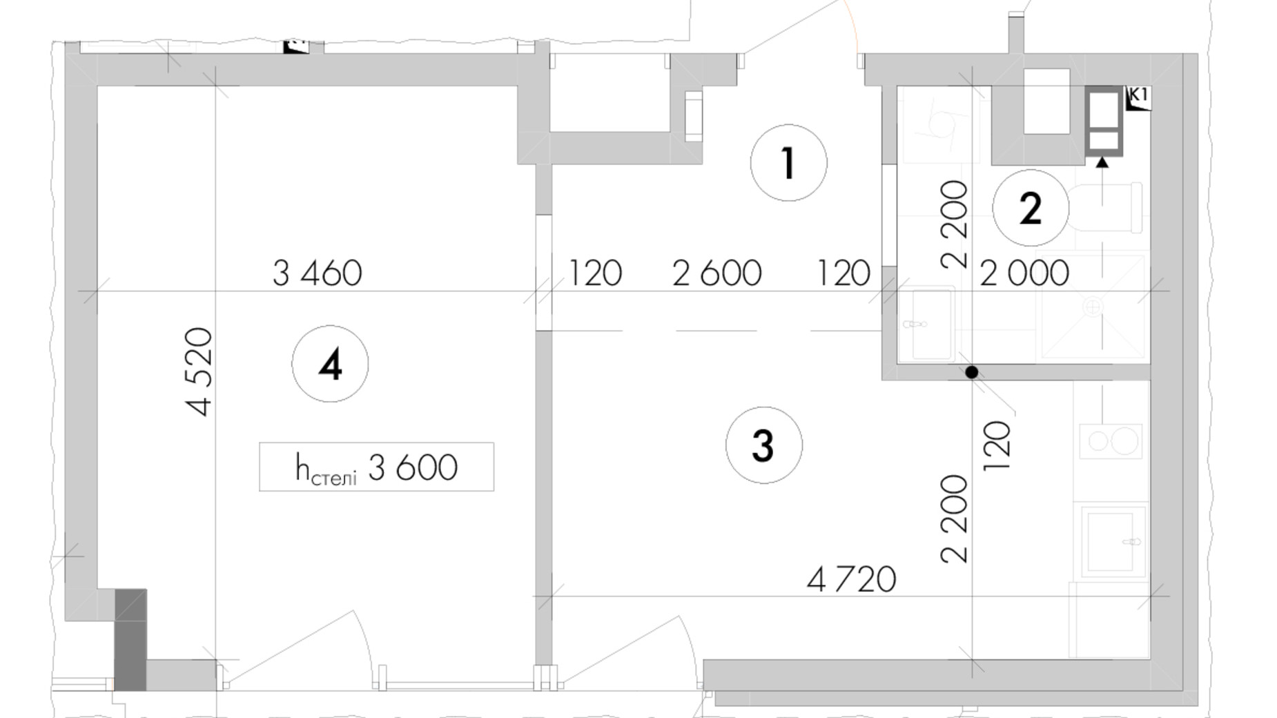 Планування 1-кімнатної квартири в ЖК Willbe Green Residence 34.66 м², фото 639539