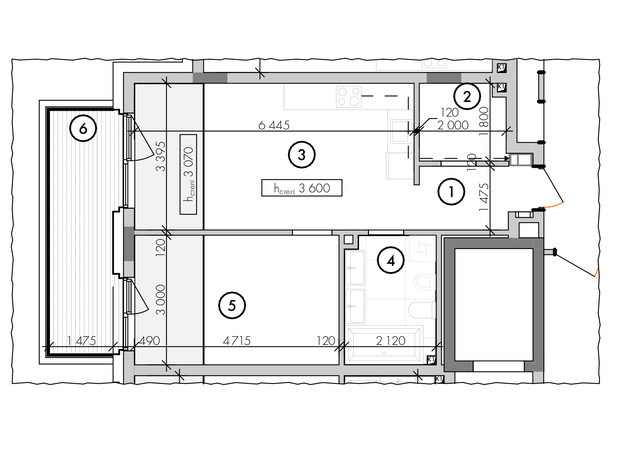 ЖК Willbe Green Residence: планировка 1-комнатной квартиры 52.16 м²