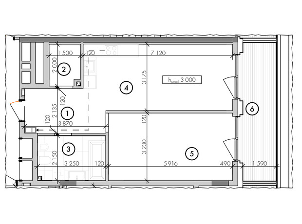 ЖК Willbe Green Residence: планировка 1-комнатной квартиры 61.56 м²