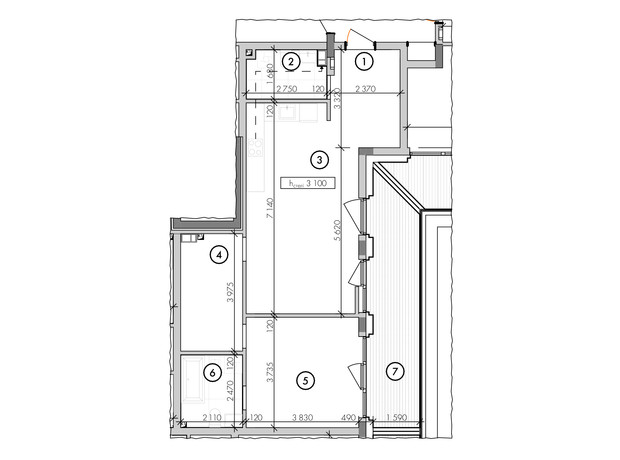 ЖК Willbe Green Residence: планировка 1-комнатной квартиры 69.13 м²