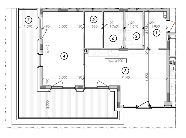 ЖК Willbe Green Residence: планировка 1-комнатной квартиры 82.04 м²