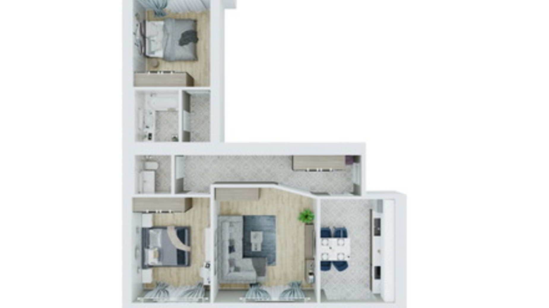 Планировка 3-комнатной квартиры в ЖК Нова Будова-2 91.8 м², фото 639562