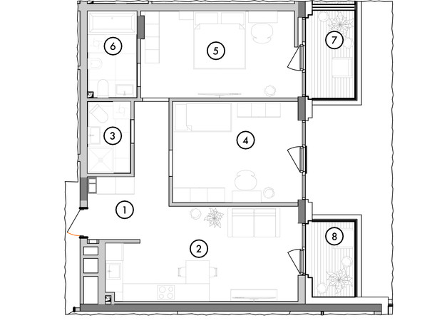 ЖК Willbe Green Residence: планировка 2-комнатной квартиры 70.79 м²