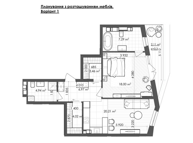 ЖК Krauss Gallery: планировка 1-комнатной квартиры 67 м²