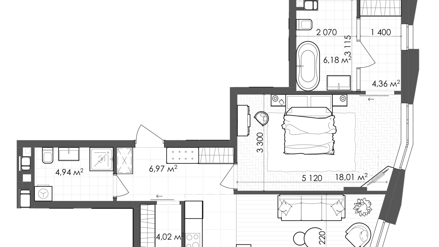 Планування 1-кімнатної квартири в ЖК Krauss Gallery 64.81 м², фото 639592
