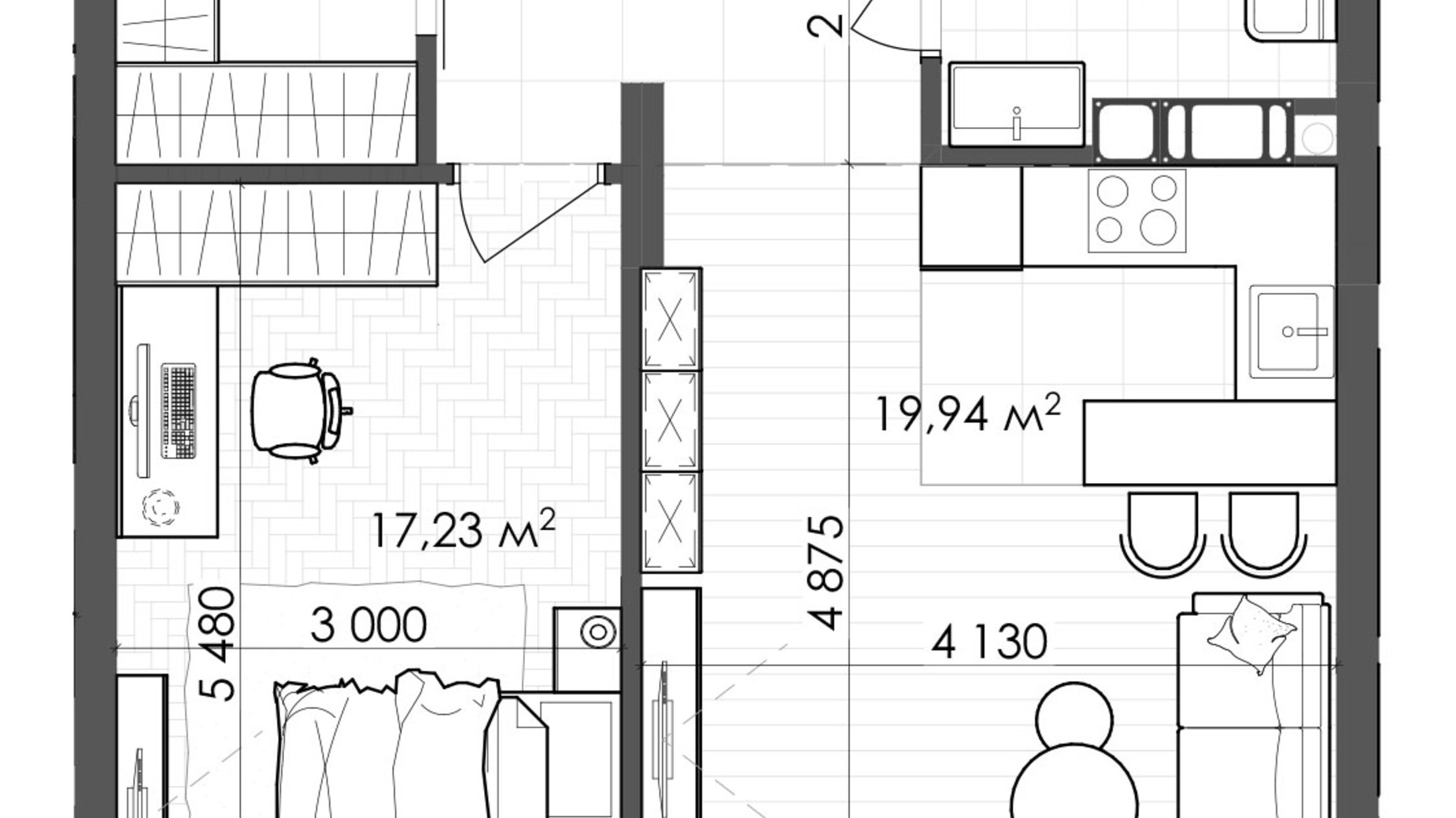 Планировка 1-комнатной квартиры в ЖК Krauss Gallery 55.94 м², фото 639595