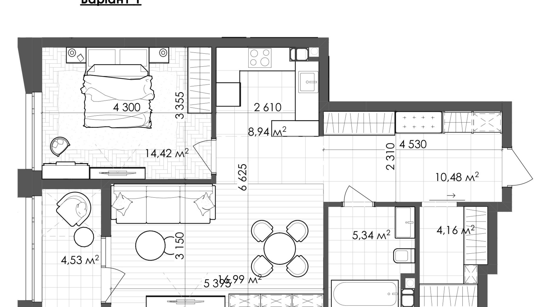 Планировка 1-комнатной квартиры в ЖК Krauss Gallery 64.86 м², фото 639597
