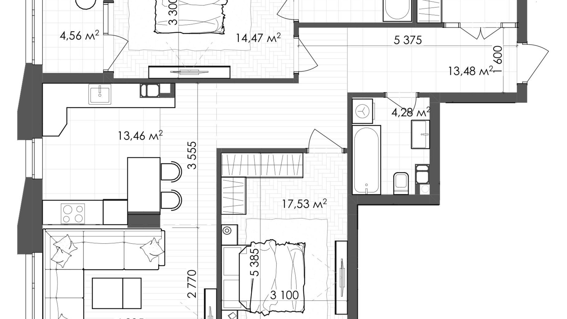 Планировка 2-комнатной квартиры в ЖК Krauss Gallery 92.23 м², фото 639598