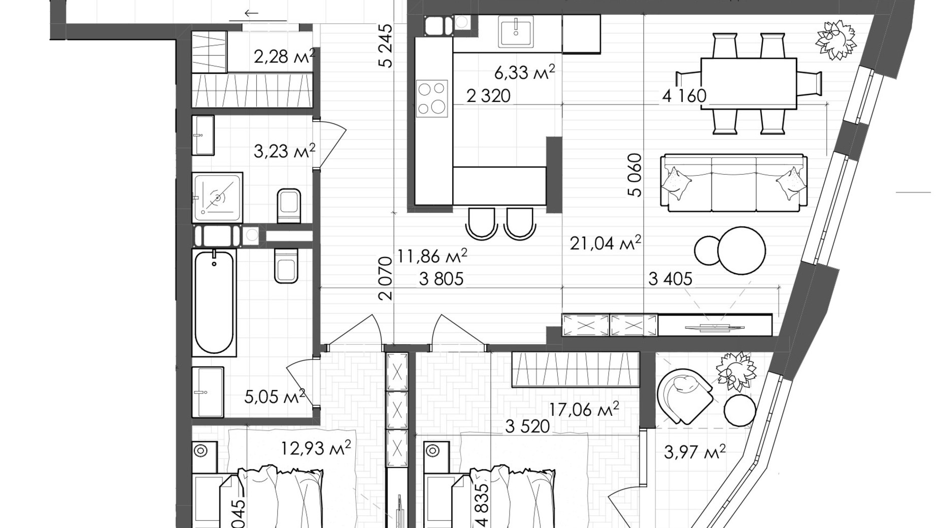 Планировка 2-комнатной квартиры в ЖК Krauss Gallery 95.75 м², фото 639601