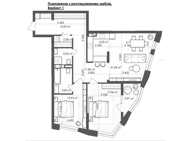 ЖК Krauss Gallery: планування 2-кімнатної квартири 95.75 м²