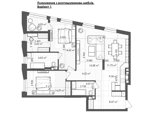 ЖК Krauss Gallery: планування 2-кімнатної квартири 99.96 м²