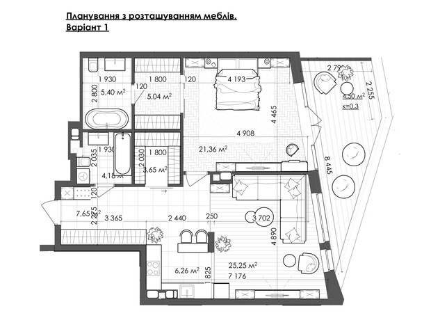 ЖК Krauss Gallery: планировка 1-комнатной квартиры 83.29 м²