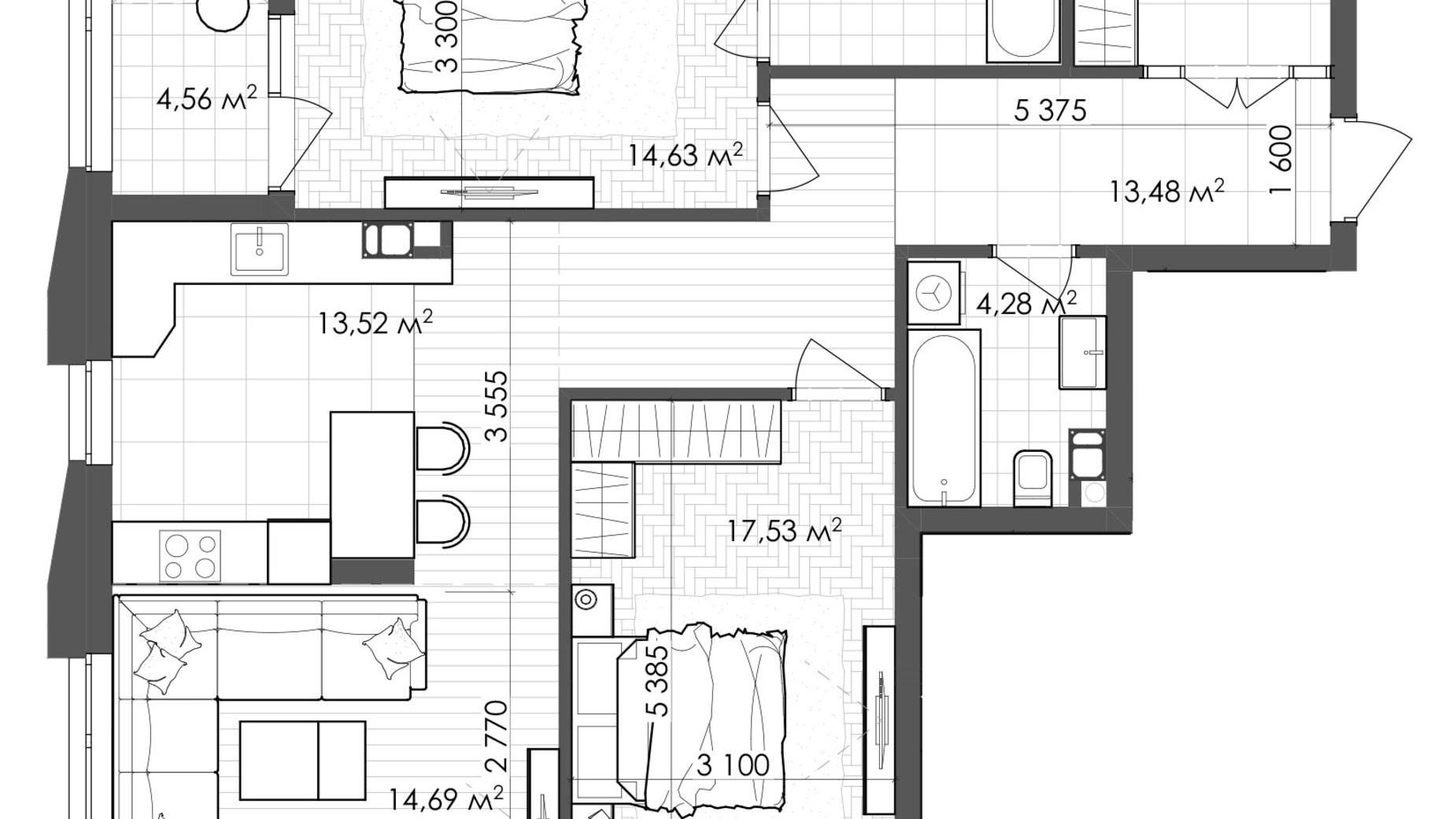 Планировка 2-комнатной квартиры в ЖК Krauss Gallery 92.51 м², фото 639605