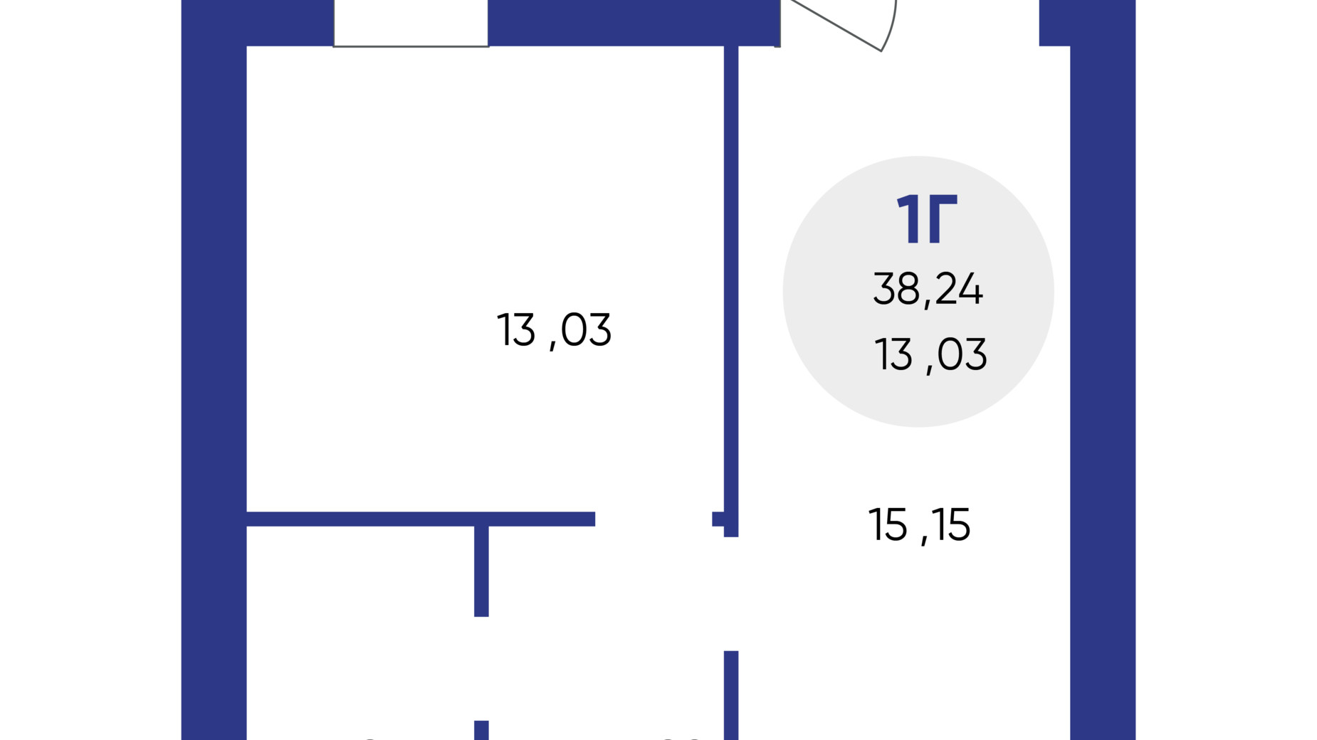 Планування 1-кімнатної квартири в ЖК Атмосфера 38.24 м², фото 639616