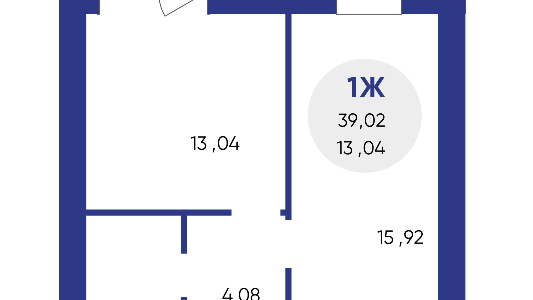 Планування 1-кімнатної квартири в ЖК Атмосфера 39.02 м², фото 639618