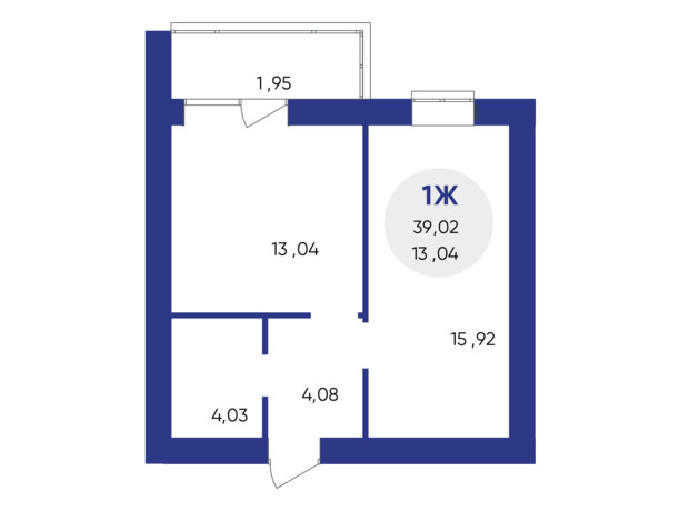 ЖК Атмосфера: планировка 1-комнатной квартиры 39.02 м²