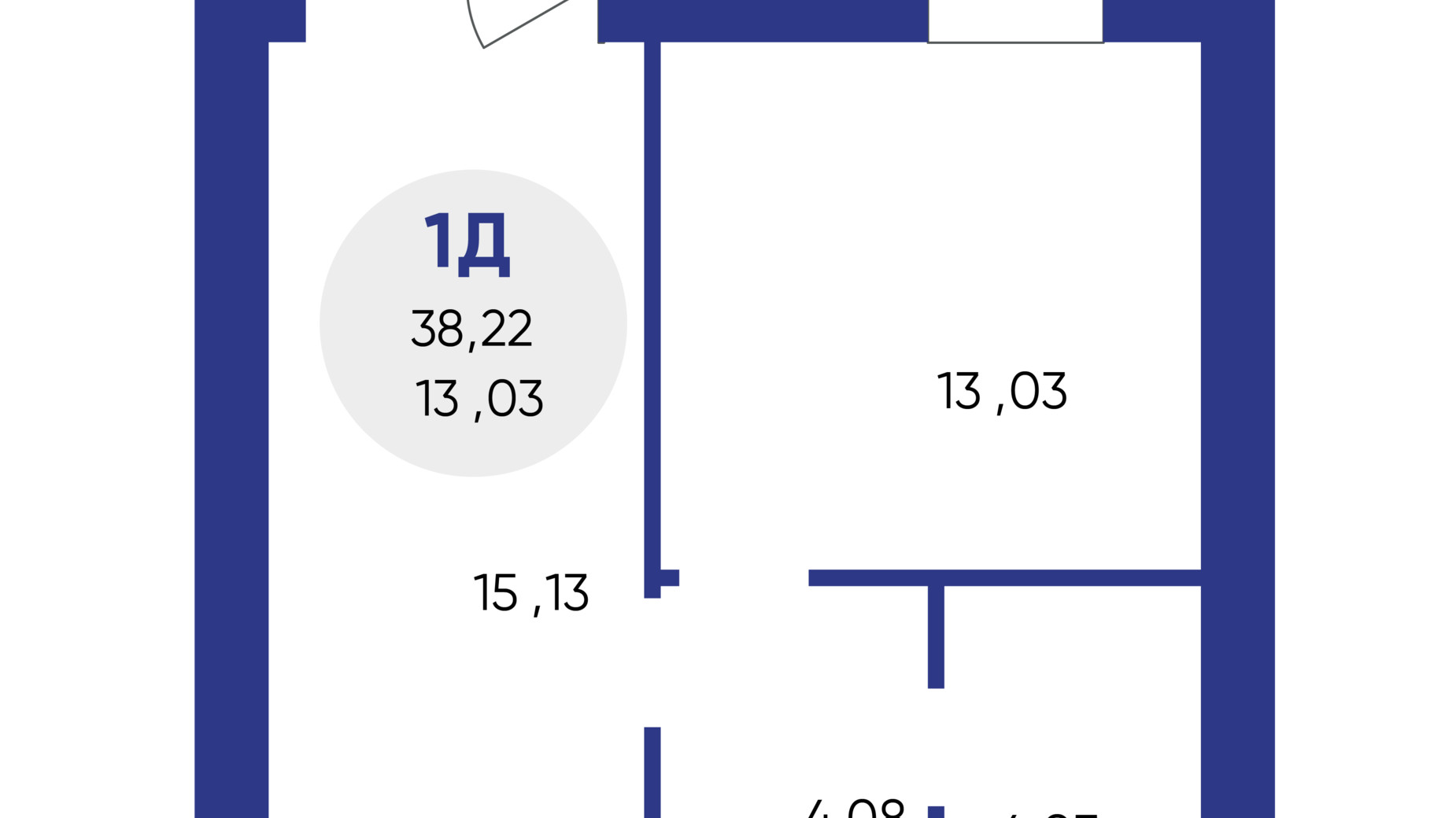 Планування 1-кімнатної квартири в ЖК Атмосфера 38.22 м², фото 639621