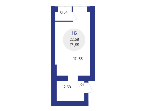ЖК Атмосфера: планировка 1-комнатной квартиры 22.58 м²