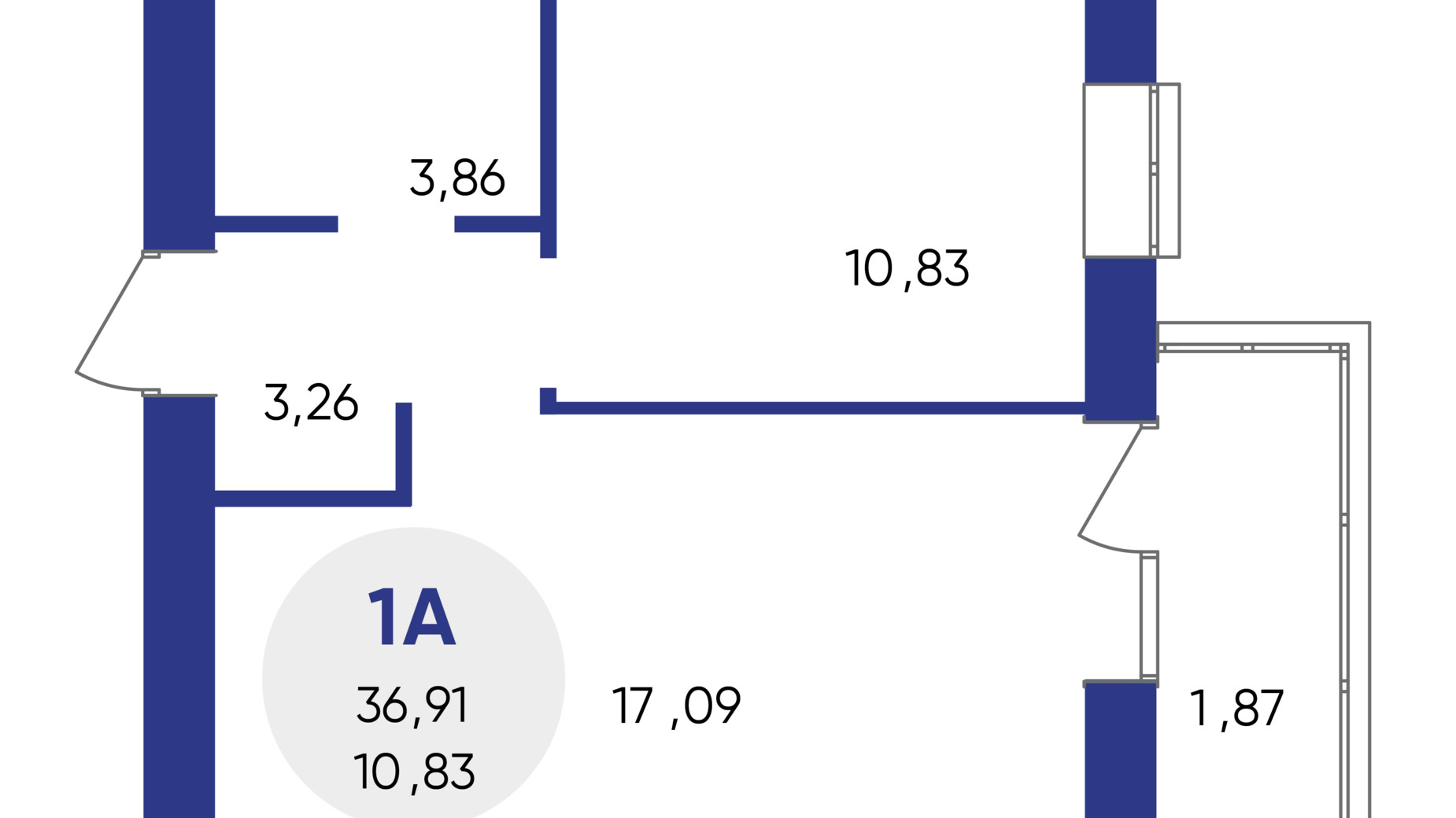 Планування 1-кімнатної квартири в ЖК Атмосфера 36.91 м², фото 639643