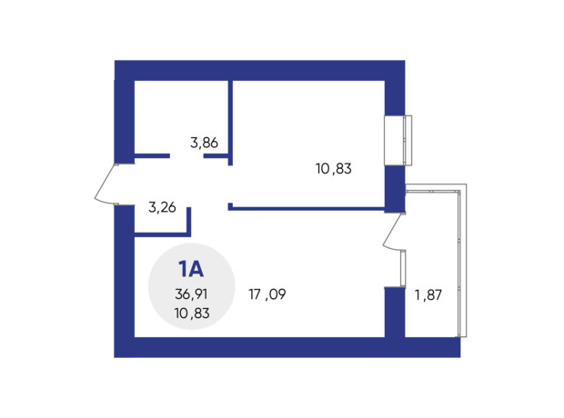 ЖК Атмосфера: планировка 1-комнатной квартиры 36.91 м²