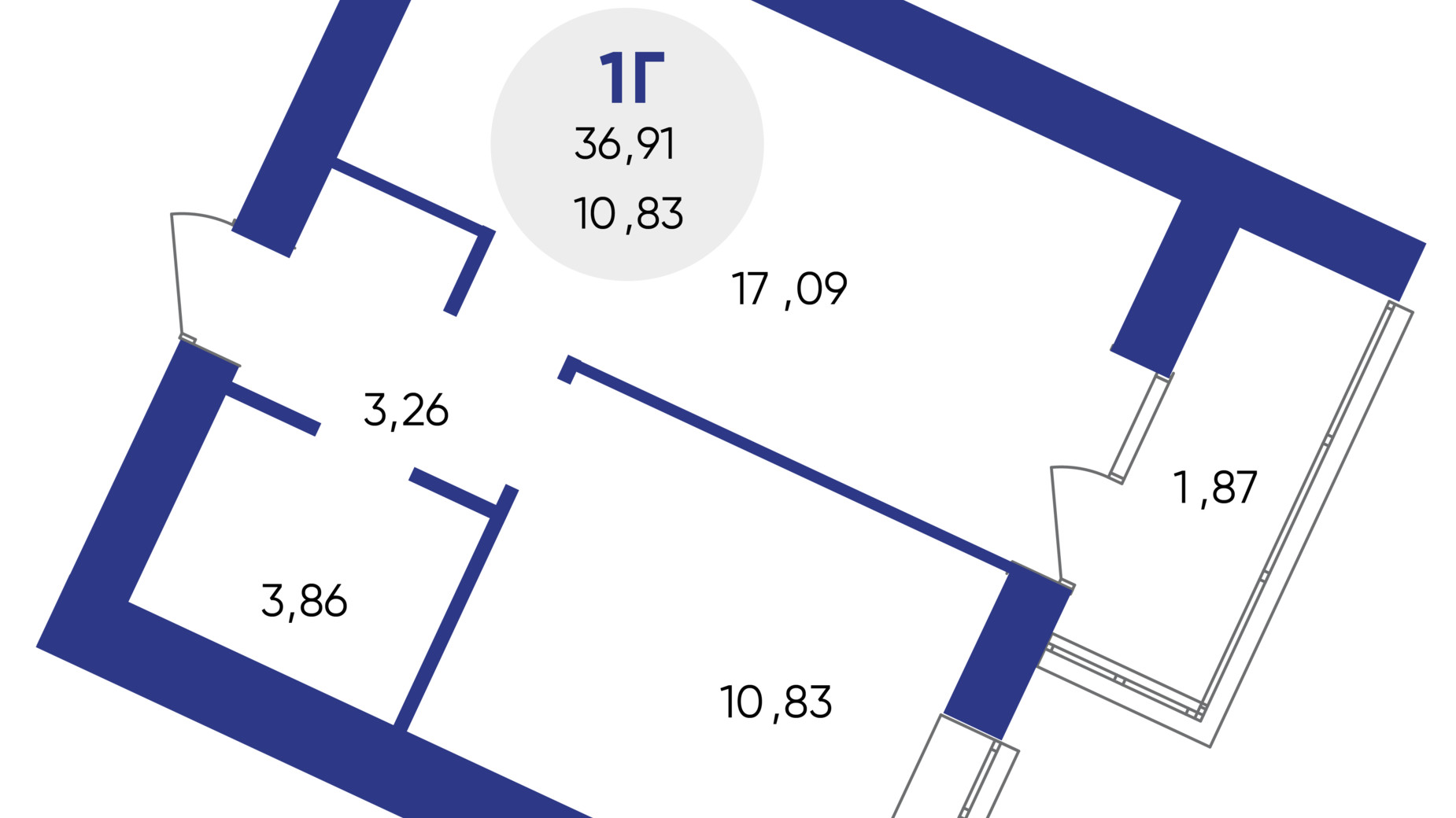 Планування 1-кімнатної квартири в ЖК Атмосфера 36.91 м², фото 639646