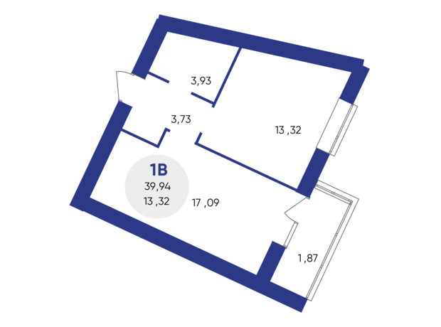 ЖК Атмосфера: планировка 1-комнатной квартиры 39.94 м²