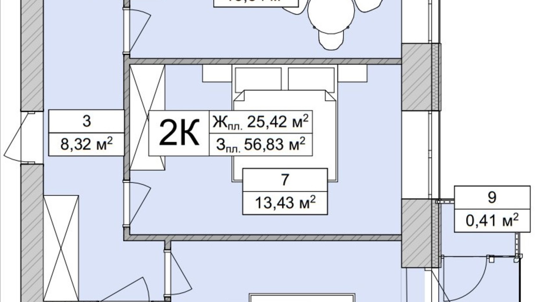 Планування 2-кімнатної квартири в ЖК Atmosfera Life 57.35 м², фото 639660