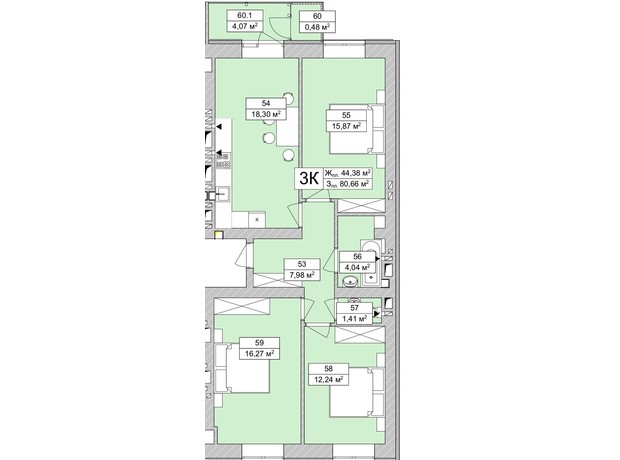 ЖК Atmosfera Life: планировка 3-комнатной квартиры 82.21 м²