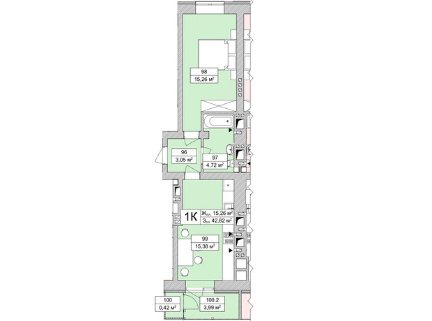 ЖК Atmosfera Life: планування 1-кімнатної квартири 43.37 м²