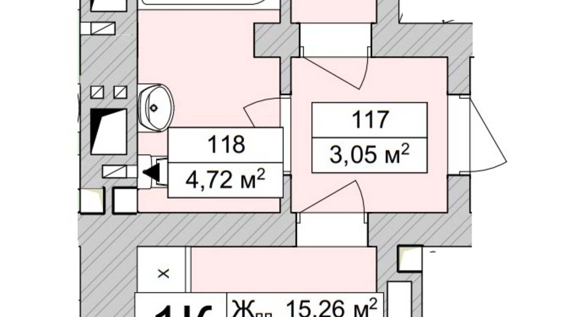 Планировка 1-комнатной квартиры в ЖК Atmosfera Life 43.21 м², фото 639680