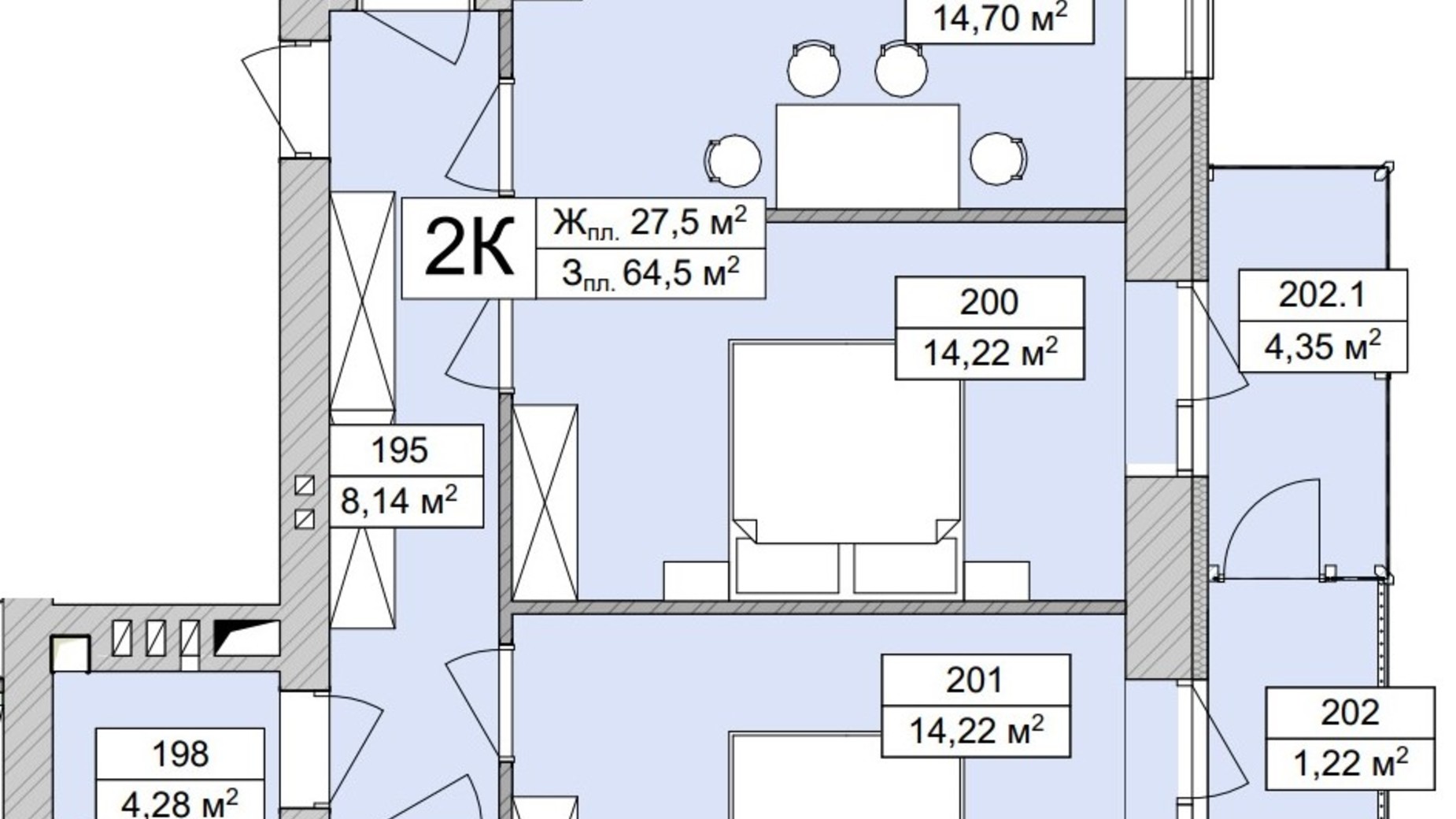 Планировка 2-комнатной квартиры в ЖК Atmosfera Life 64.5 м², фото 639691