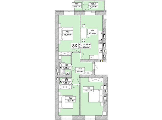 ЖК Atmosfera Life: планировка 3-комнатной квартиры 80.66 м²