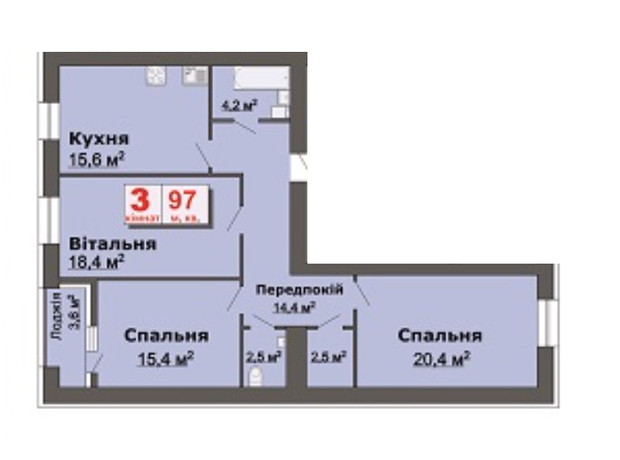 ЖК Премьер: планировка 3-комнатной квартиры 97.3 м²