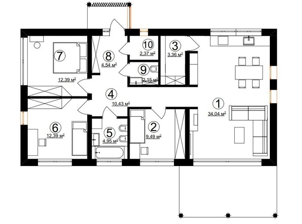 КГ Озерный: планировка 3-комнатной квартиры 130 м²