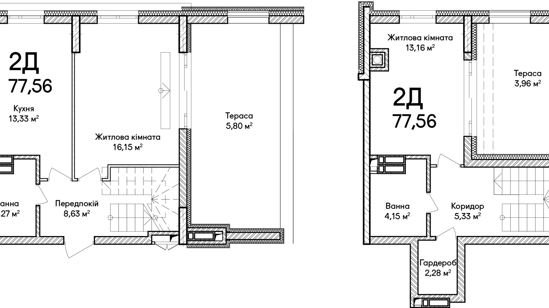 Планування багато­рівневої квартири в ЖК Синергія Сіті 77 м², фото 639879