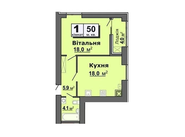 ЖК вул. Залізнична, 16: планування 1-кімнатної квартири 50 м²